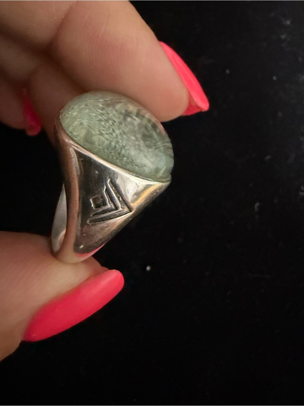 SILPADA 925 Sterling silver green paper glass dome ring.  Retired